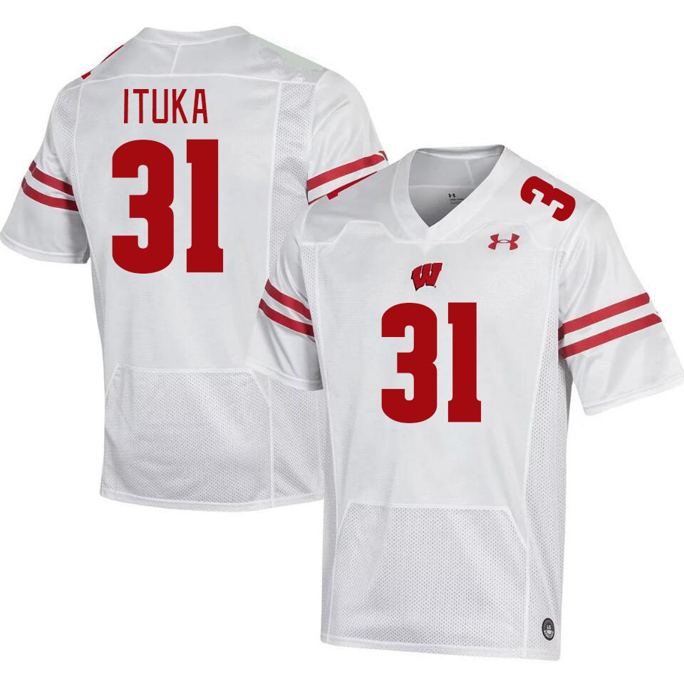 Men #31 Gideon Ituka Wisconsin Badgers College Football Jerseys Stitched-White